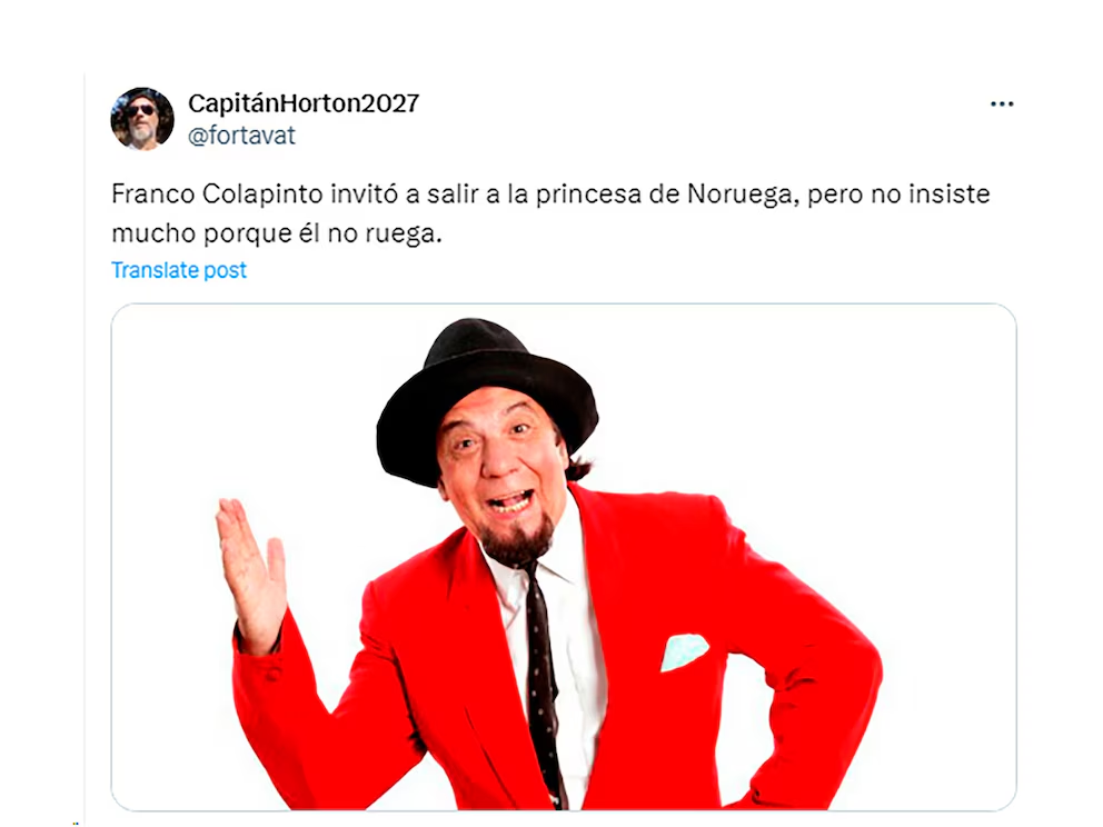 image-21 LA INSÓLITA NOVELA DEL SUPUESTO ROMANCE DE FANCO COLAPINTO Y LA PRINCESA DE NORUEGA: LO MEJORES MEMES Y REACCIONE